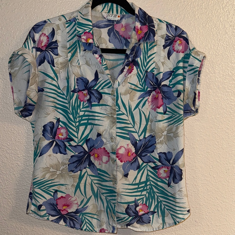 Tropical Hawaiian Floral Button-Down Shirt